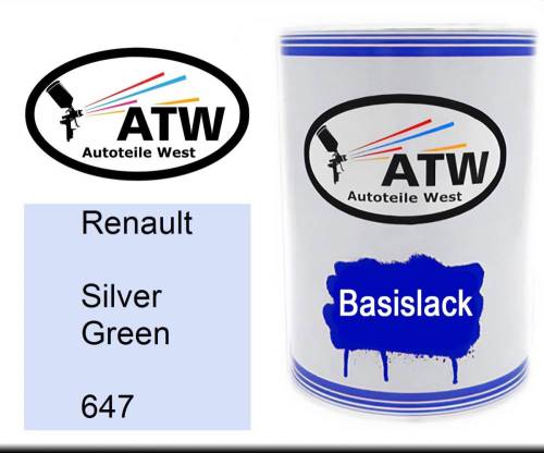 Renault, Silver Green, 647: 500ml Lackdose, von ATW Autoteile West.